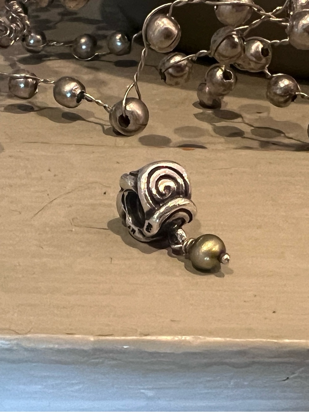 Sterling Swirl Charm Pendant with Olive Pearl